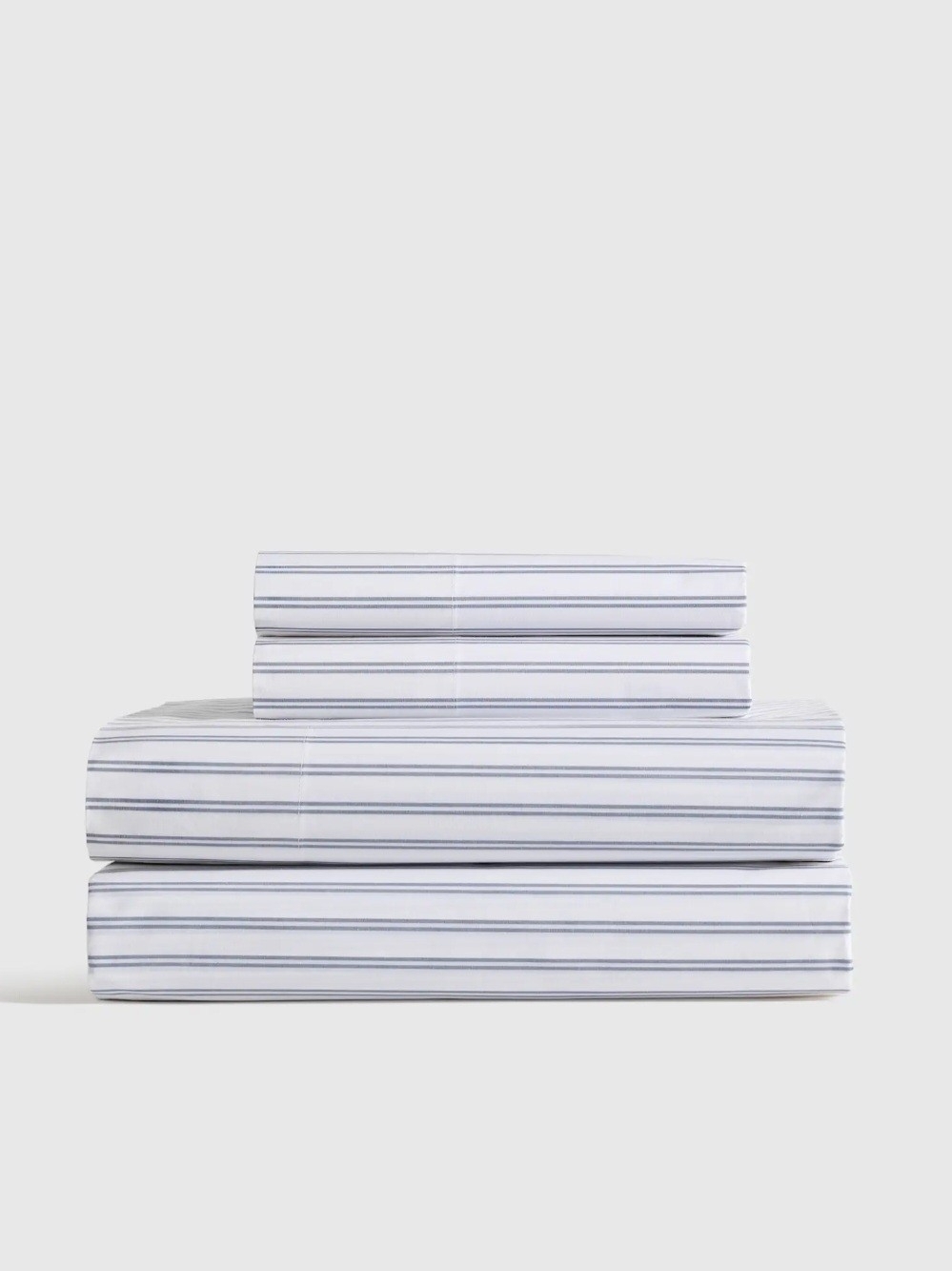 NIB Quince King Organic Crisp Percale Cotton Sheet 5pc Set,Mineral/white Stripes